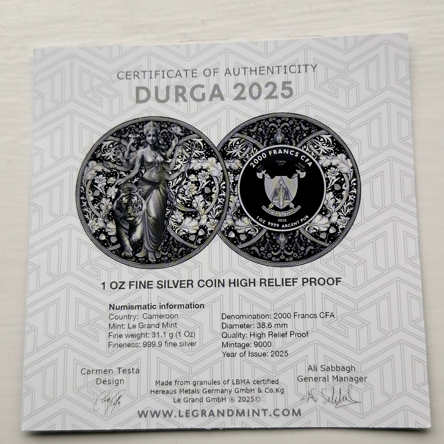 2025 Durga Hindu Goddess 1oz Silver Collectable High Relief - Low Mintage
